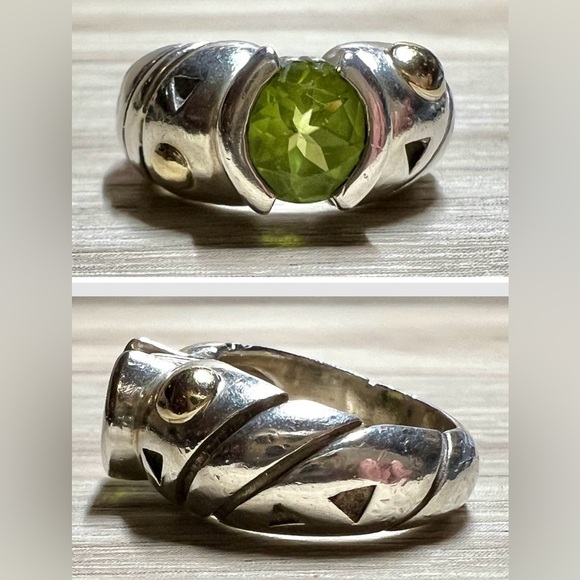 John Atencio Jewelry - Vintage Designer John Atencio Sterling Silver & 18K Gold Peridot Ring, Size 6